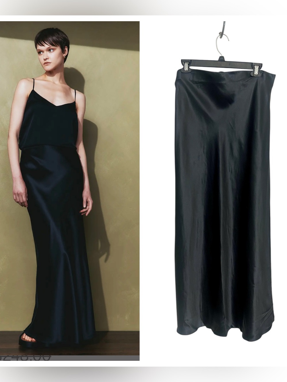 New Quince 100% washable silk satin maxi skirt black sz L minimalist capsule